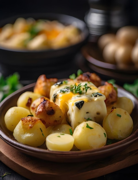 patate al forno in una pentola con formaggio