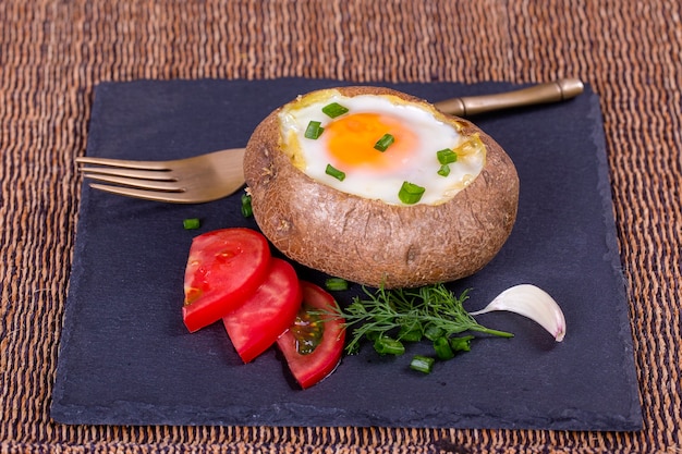 Patate al forno ripiene di formaggio e uova