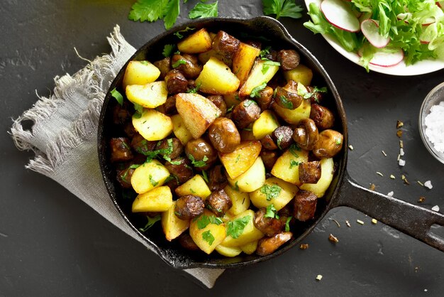 Patate arrosto con funghi e salsicce