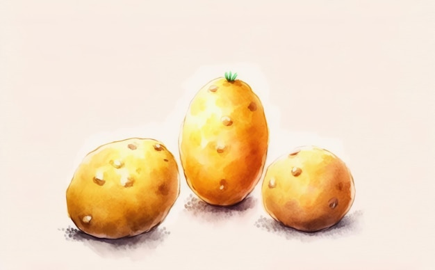 patate disegnate su sfondo bianco illustrazioni organiche vegetali ad acquerello ai generate