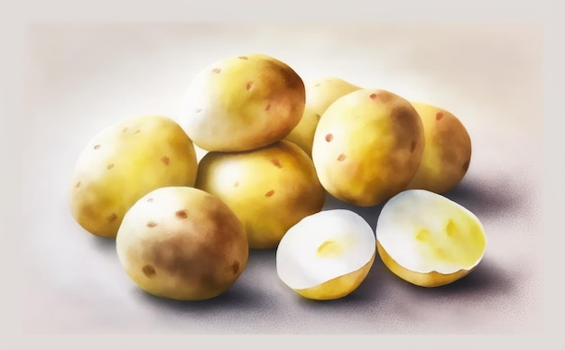 patate disegnate su sfondo bianco illustrazioni organiche vegetali ad acquerello ai generate