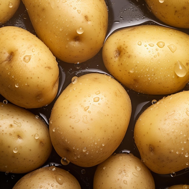 Patate fresche con gocce d'acqua