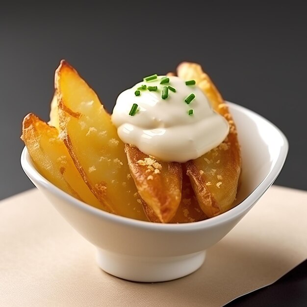 Patate fritte belga con maionese, cibo di strada.