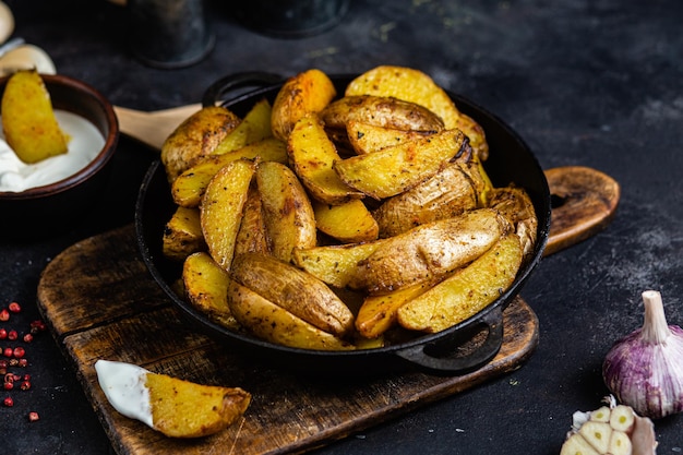 patate fritte Patata rustica con aglio e spezie