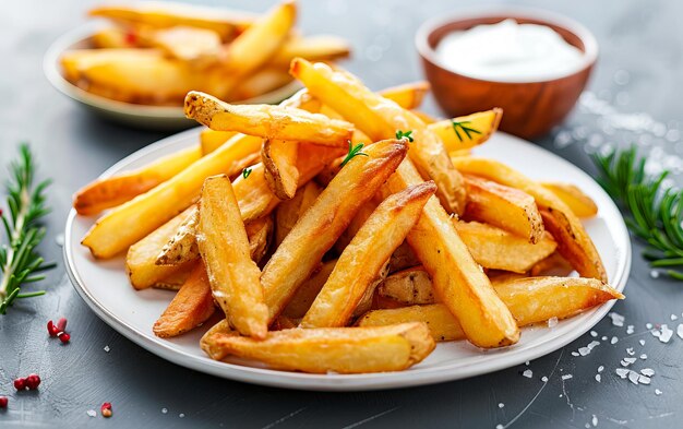 Patate fritte su un piatto con erbe