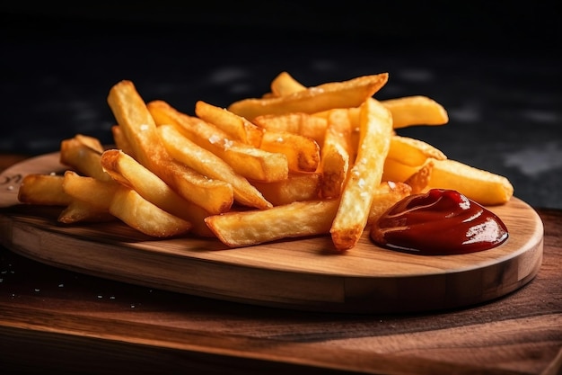 patate fritte su un piatto di legno scuro backgroundcloseup