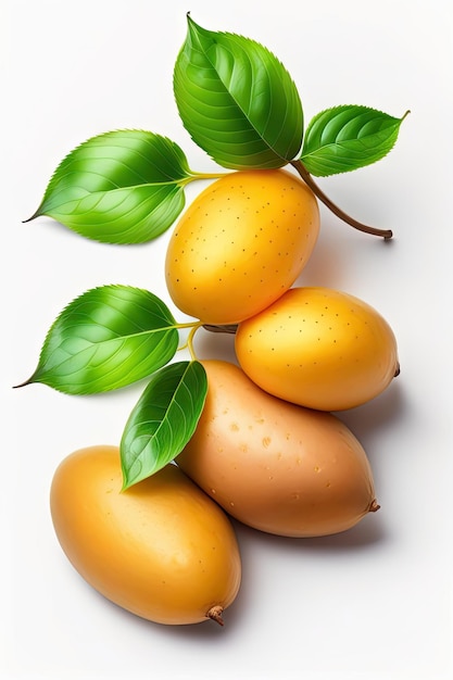 Patate mature con il ramo delle foglie isolato su fondo bianco c