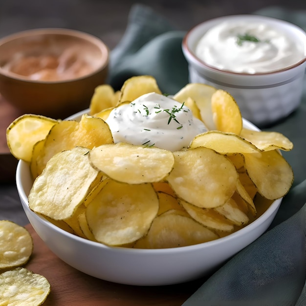 Patatine fritte con panna acida e maionese selettiva