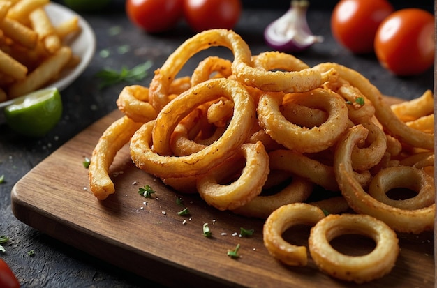 Patatine fritte condite su tavola da taglio