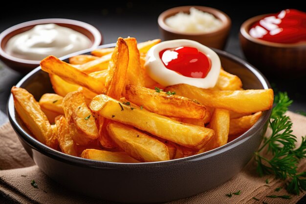 Patatine fritte o patatine con panna acida e ketchup