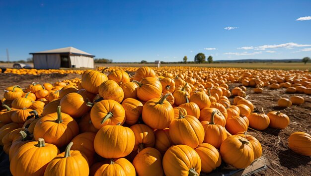 Patch di zucca nella soleggiata giornata autunnale Zucche colorate pronte per Halloween