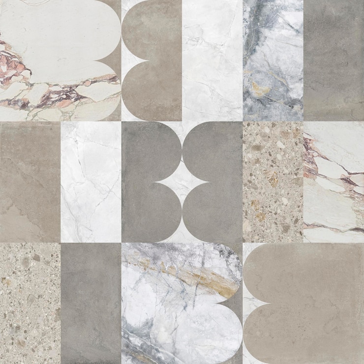 Foto patchwork creativo modello carta da parati in ceramica di pietra marmo bianco