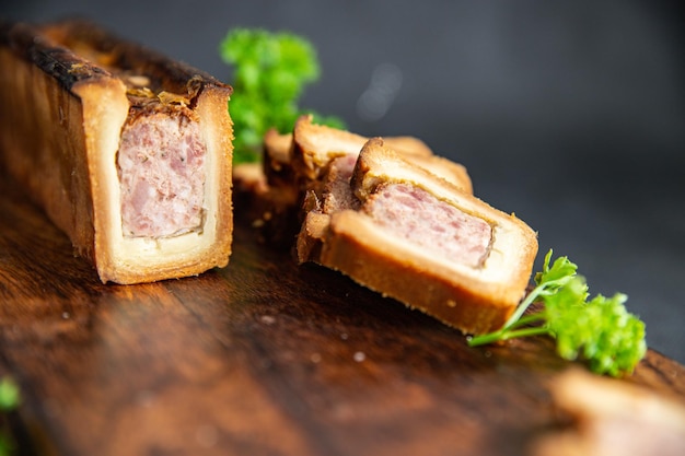 pate croute di carne in testa cibo francese fresco pasto sano cibo spuntino dieta sul tavolo copia spazio