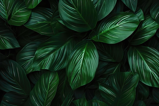 Pattern Green Tropical Forest Leaves Closeup Generative AI