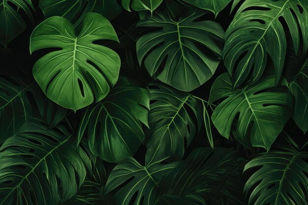 Pattern Green Tropical Forest Leaves Closeup Generative AI