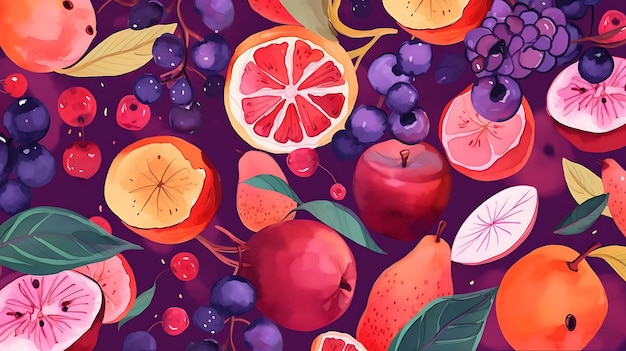 Pattern_of_Plant_2D_Flat_General_Illustration_Pattern_Fruit_Red_and_Purple_Ri_minimalist_decoration_