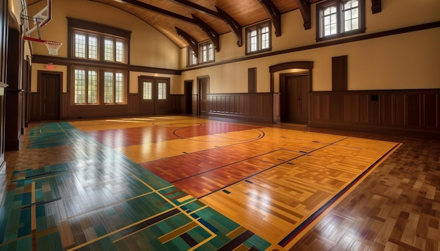 Pavimenti in parquet in legno duro nella moderna palestra generata da AI