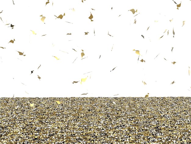 Pavimento glitter oro con coriandoli su sfondo bianco