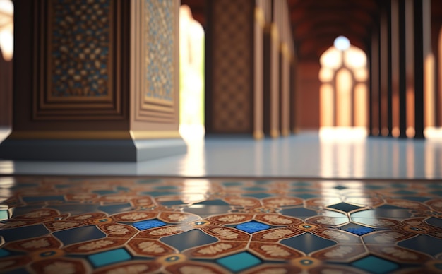pavimento in ceramica su sfondo sfocato moschea