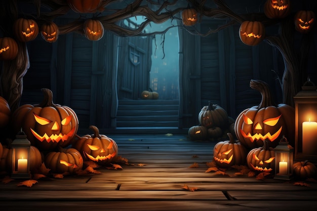 Pavimento in legno sullo sfondo del tema di Halloween AI generativa