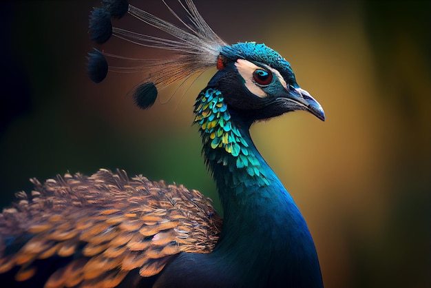 Pavone ritratto di un bellissimo uccello IA generativa