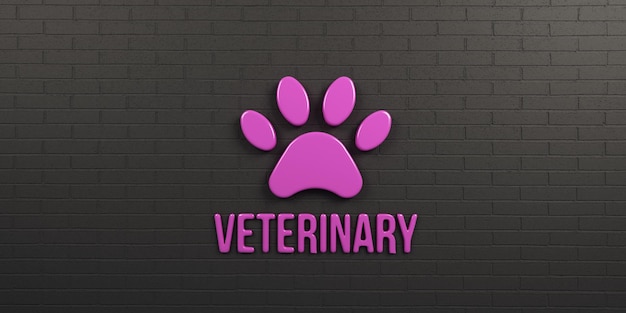 Paw Veterinary in Pink and Black Brick Wall 3D Icon Rendering Illustration