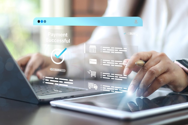 payment successful concept online payment with digital marketing online payment approved concept