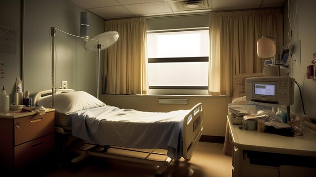 Paziente donna anziana sdraiato sul letto in ospedale generativo ai