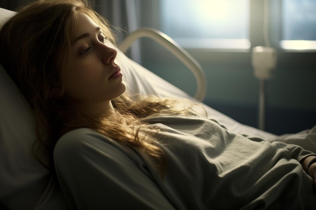 paziente femminile sdraiata sul letto dell'ospedale