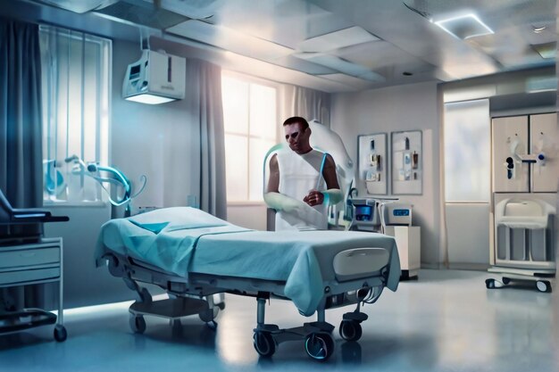 Paziente malato terminale giace su un letto in ospedale malinconico ed esausto paziente in ospedale
