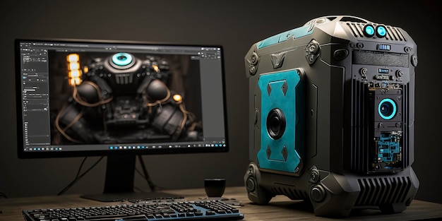 pc da gioco con stile robotico, intelligenza artificiale creativa