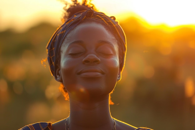Peaceful_Sunset_African_Woman_Smiling