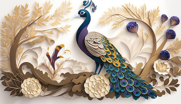 Peacock 3d paper cut AI generato