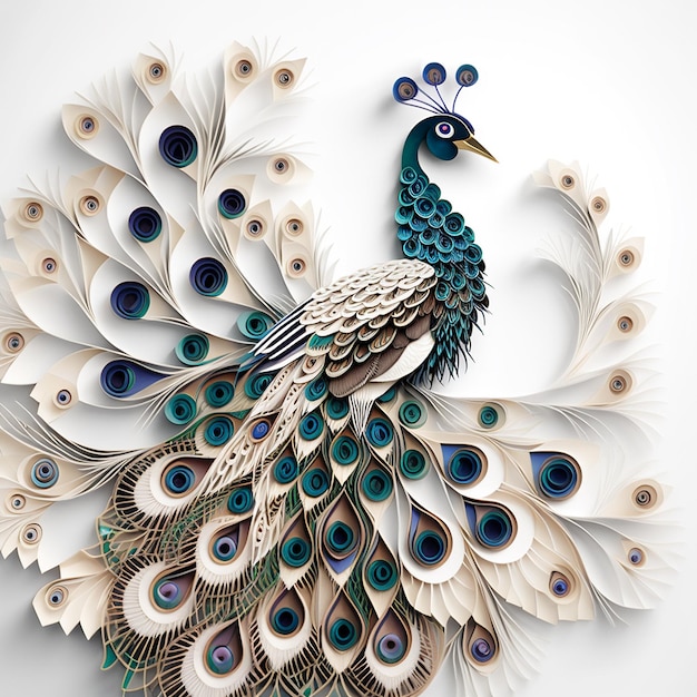 Peacock paper art design immagine di sfondo bianco Ai generato art