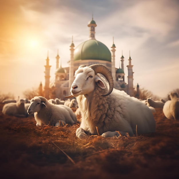 pecore davanti a una vecchia moschea