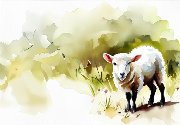 Pecore di sfondo modello animale dell'acquerello creato con AI generativa