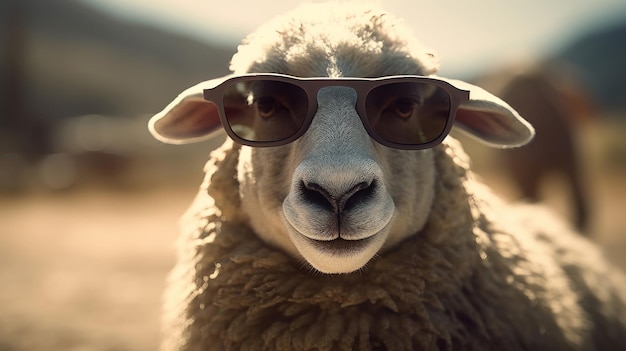 Pecore divertenti che indossano occhiali da sole realizzati con tecnologia AI generativa Generative ai