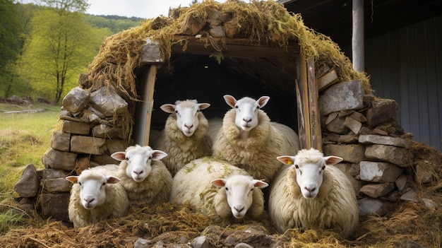 pecore domestiche stabili da allevamento naturale pecore generate ai animali foto realistiche