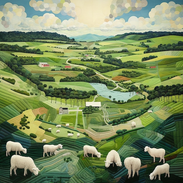 Pecore e agnelli in un campo d'erba