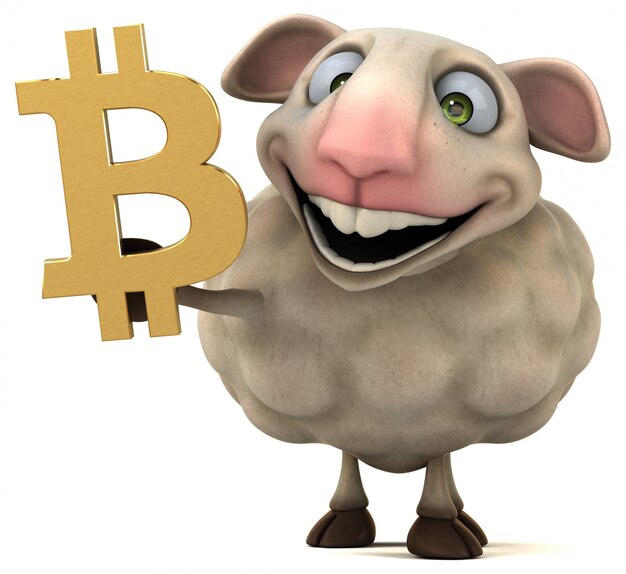 Pecore e bitcoin - illustrazione 3D