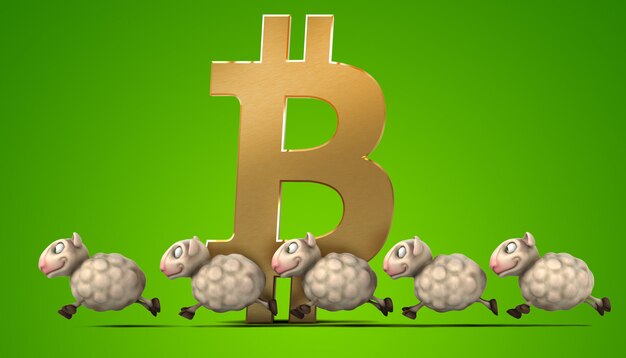 Pecore e bitcoin - illustrazione 3D