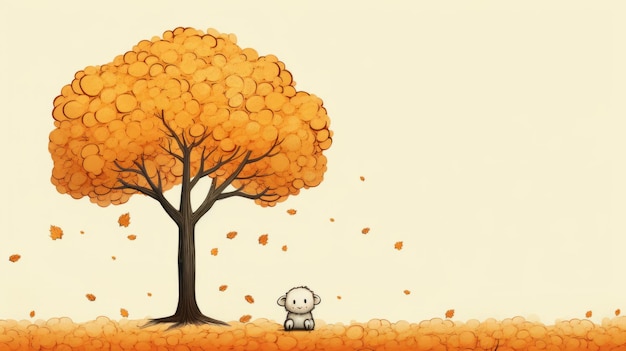 Pecore giocose sotto l'illustrazione di Doodle dell'albero di autunno