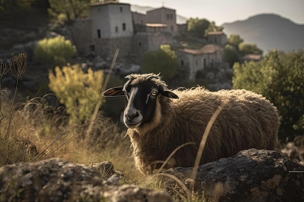 Pecore su una collina a Creta in Grecia