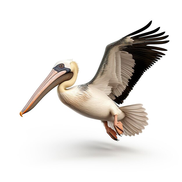 Pelicano isolato su sfondo bianco