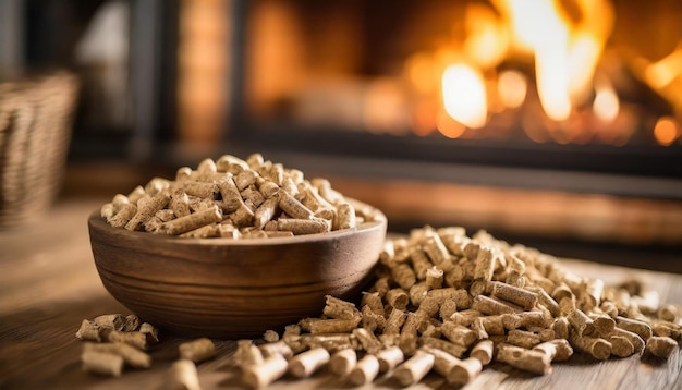 pellets di legno per stufe che simboleggiano il calore e la sostenibilità all'interno