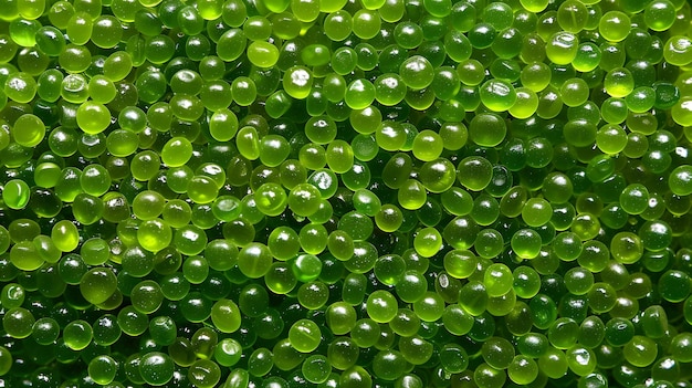 Pellets di plastica verde Sfondio Closeup Granuli di plastica Perle di plastica polimero polimero resina