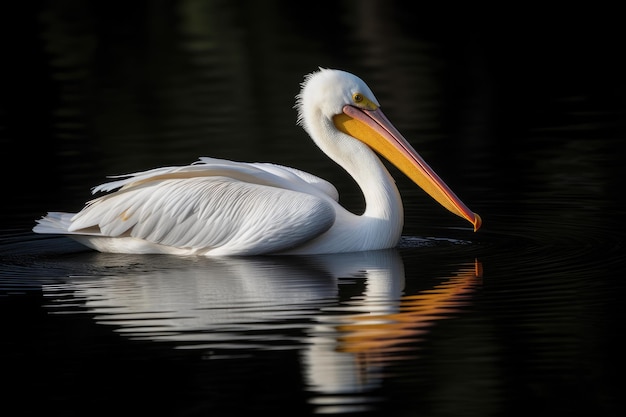 Pellicano bianco americano in volo aggraziato sopra acque calme generative IA