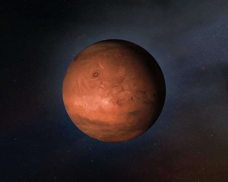 Photo pemandangan planet mars di luar angkasa.