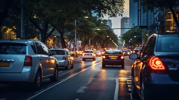 Pendolarismo mattutino in città con traffico stradale attivo