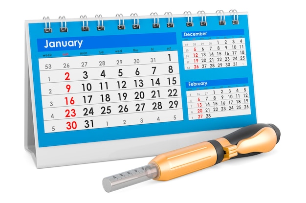 Penna ialuronica con rendering 3D del calendario da tavolo